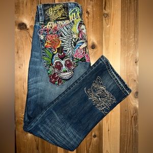 Christian Audigier x Ed Hardy Jeans Embroidered Mother Mary Y2K Like New Men’s